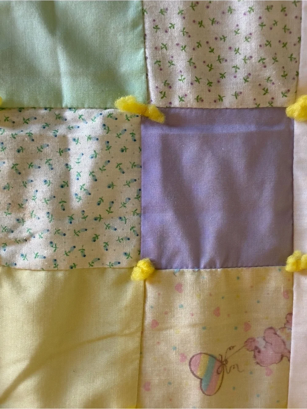 Vintage Care Bears Handmade Baby Quilt Blanket Pastel Patchwork 38x46